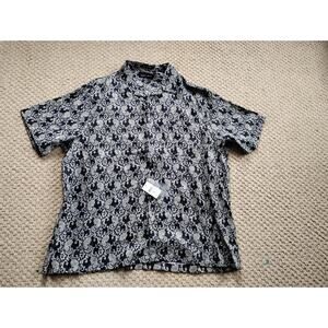 XL Men's Paul Fredrick Linen Paisley Print Black Button Down Short Sleeve Shirt